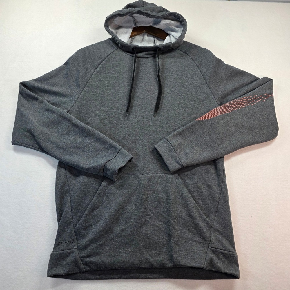 Nike Dri-FIT Dry Training Hoodie Men's M‎ Charcoal Gray Pullover Orange Swoosh